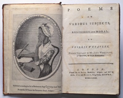 Frontespizio e Pagina del Titolo di Poems on Various Subjects, Religious and Moral di Phillis Wheatley, pubblicato da Archibald Bell, Londra, 1773 da English School